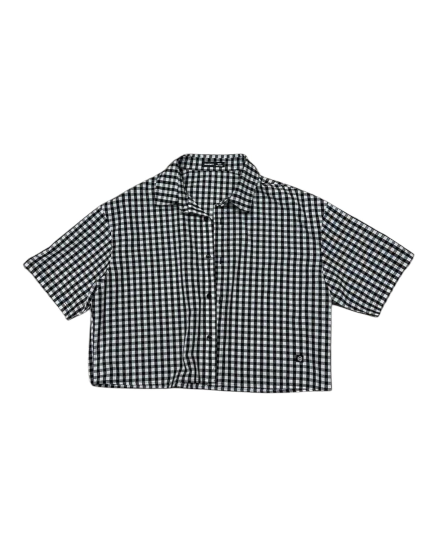 vintage Style Plaid Cropped Shirts (Black)