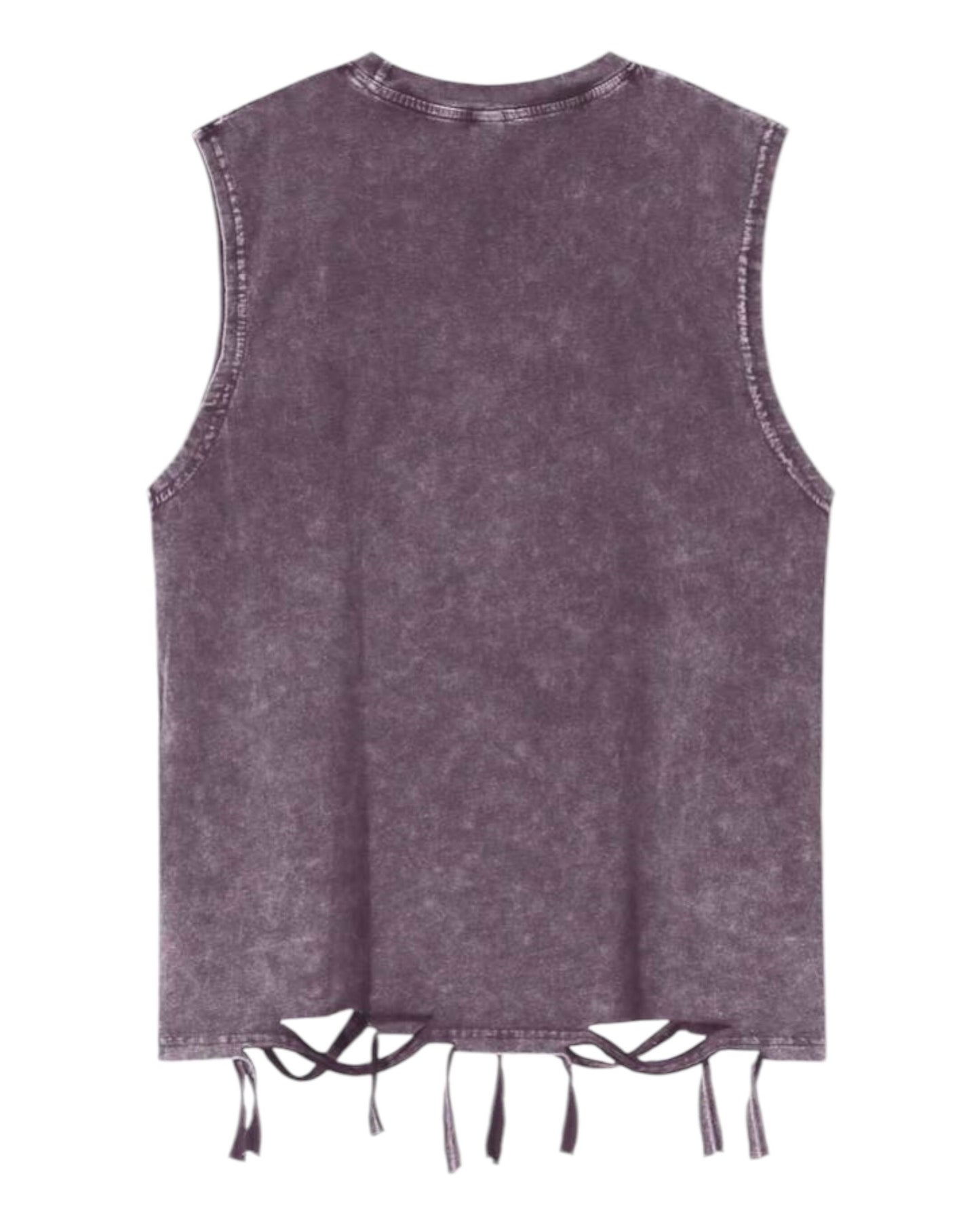 Mouth Print Washed Distressed Sleeveless Tank Top