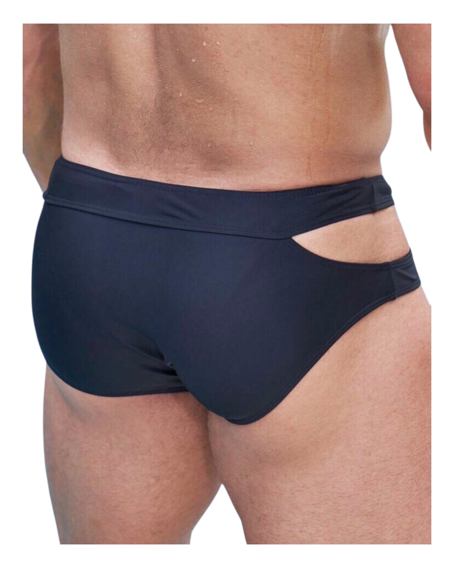 Men Cut Out Waist Swim Brief Solid Racer Brief Swimsuit