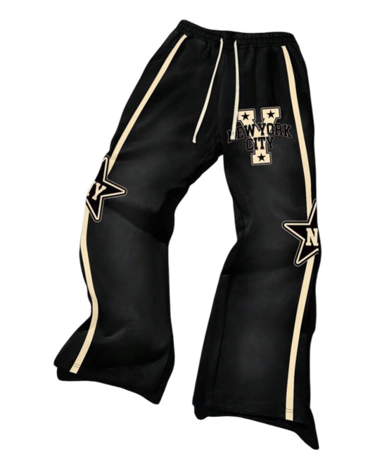 Contrast Striped Side Drawstring Waist Loose Flare Sweatpants