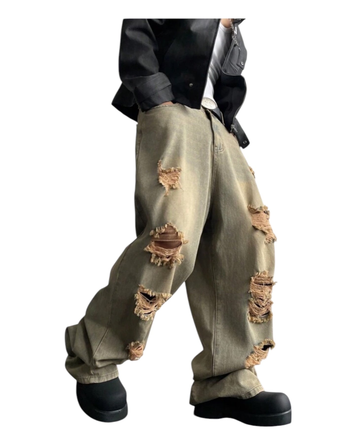 Vintage Light Blue Distressed &amp; Faded Wide Leg Baggy Jeans