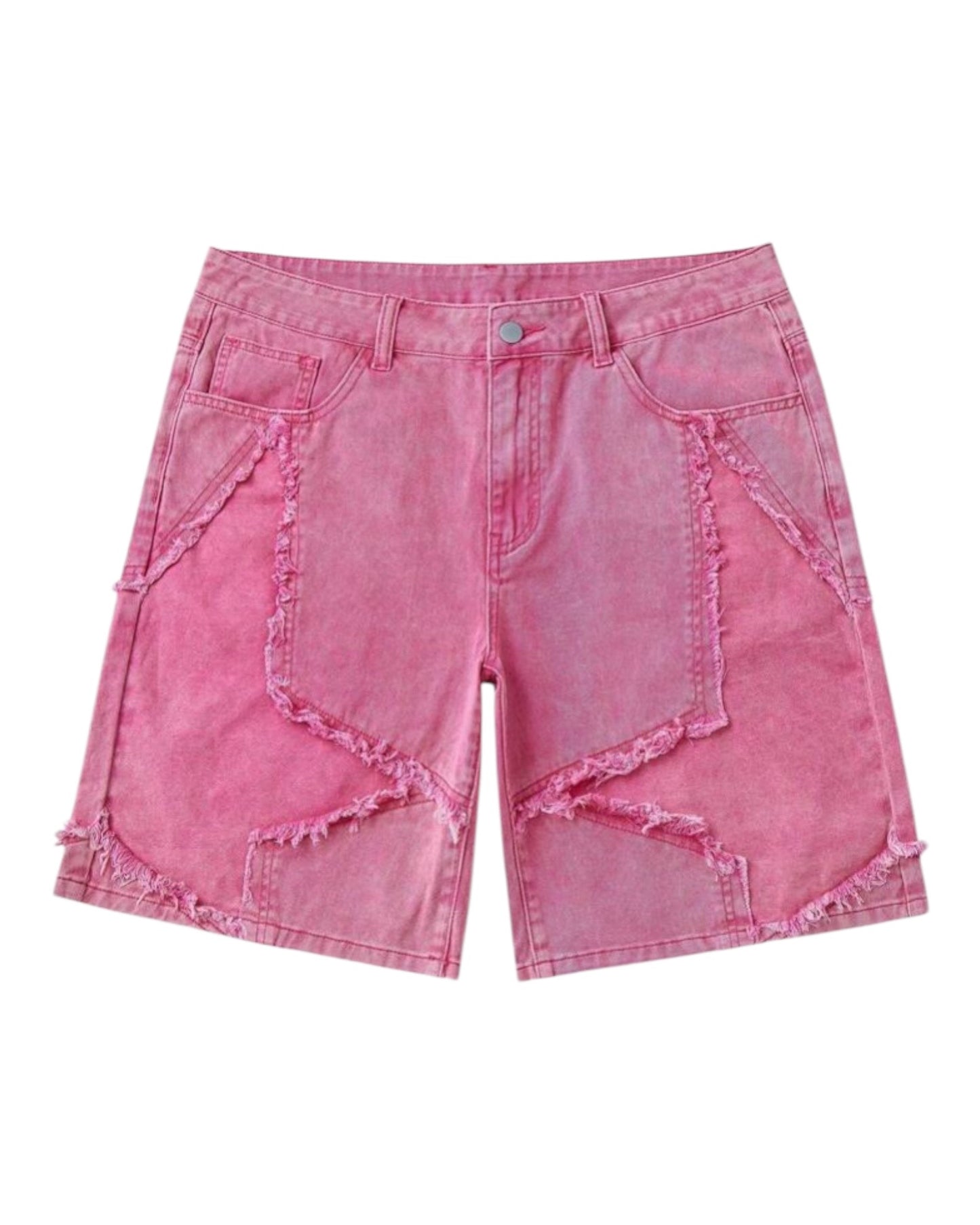 Washed Frayed Denim Shorts (Pink)