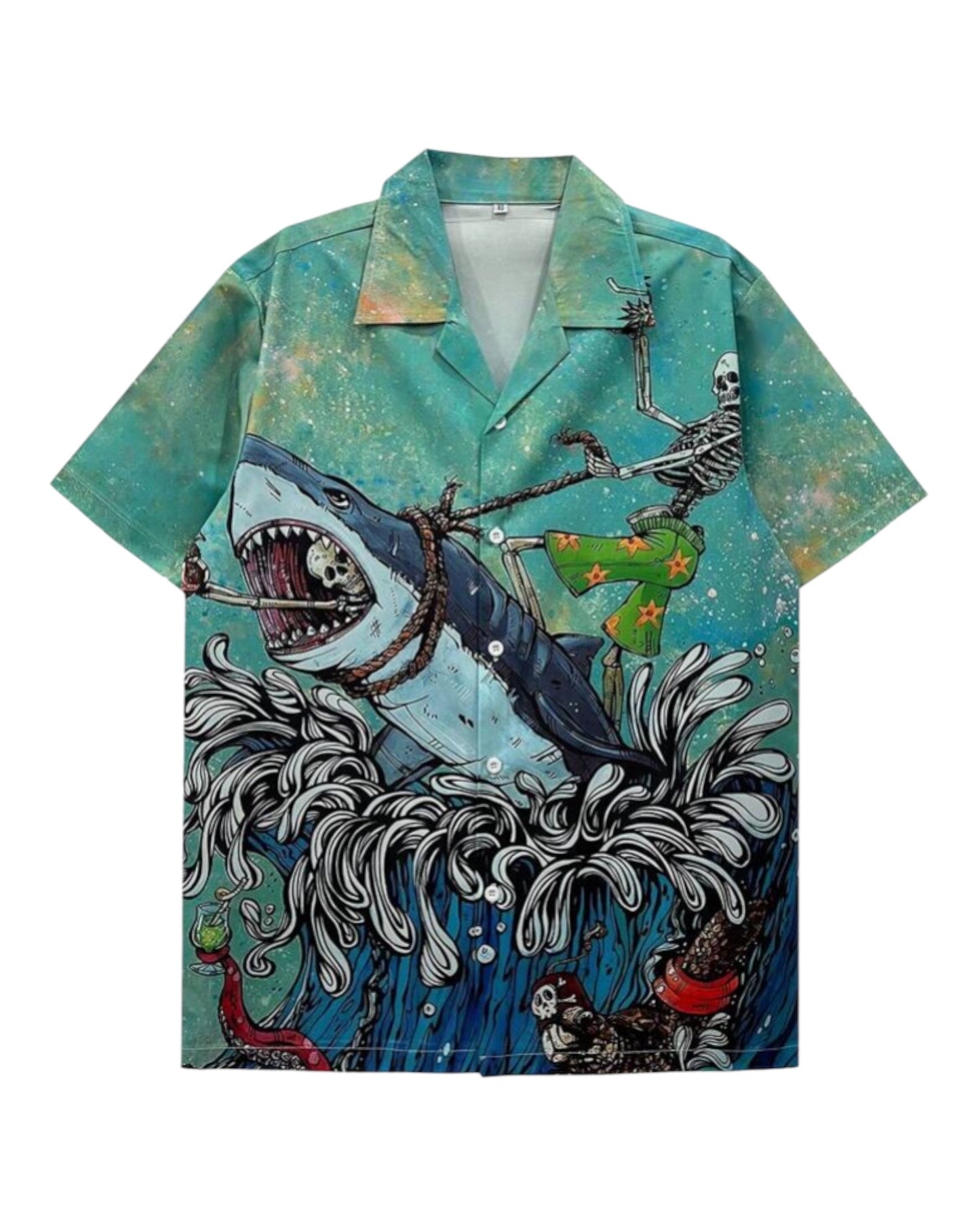 Quirky Skull &amp; Shark Cartoon Printed shirt