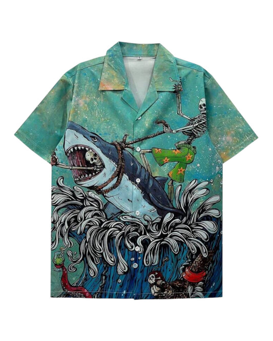Quirky Skull &amp; Shark Cartoon Printed shirt