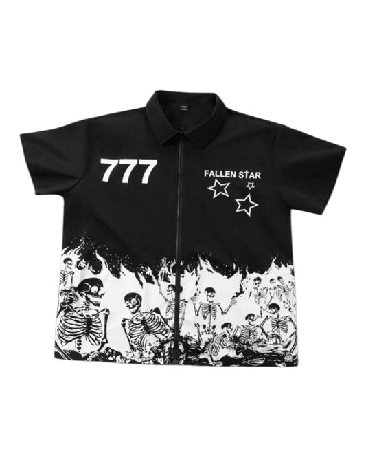 Skull Printed Graphic Colorful Short Sleeve Shirt