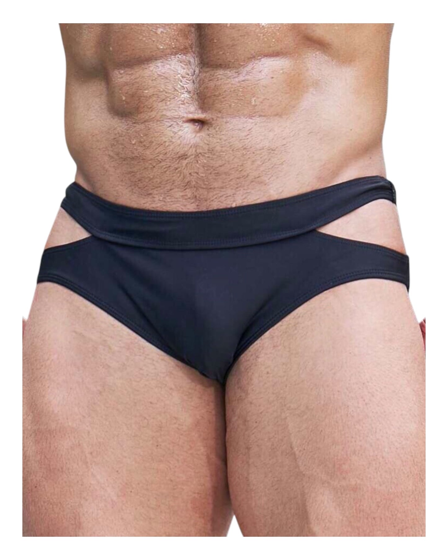 Men Cut Out Waist Swim Brief Solid Racer Brief Swimsuit
