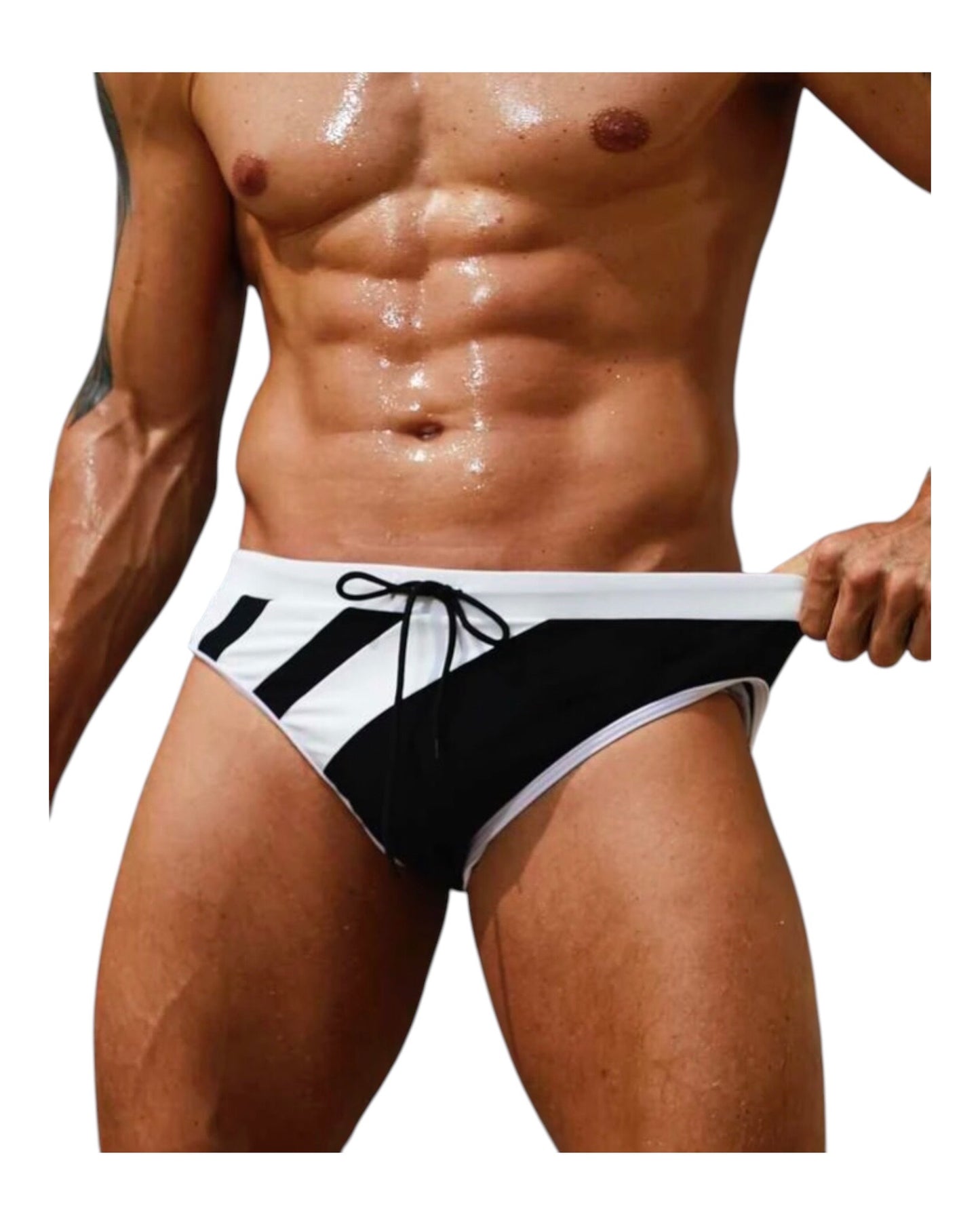 Two Tone Drawstring Waist Swim Brie